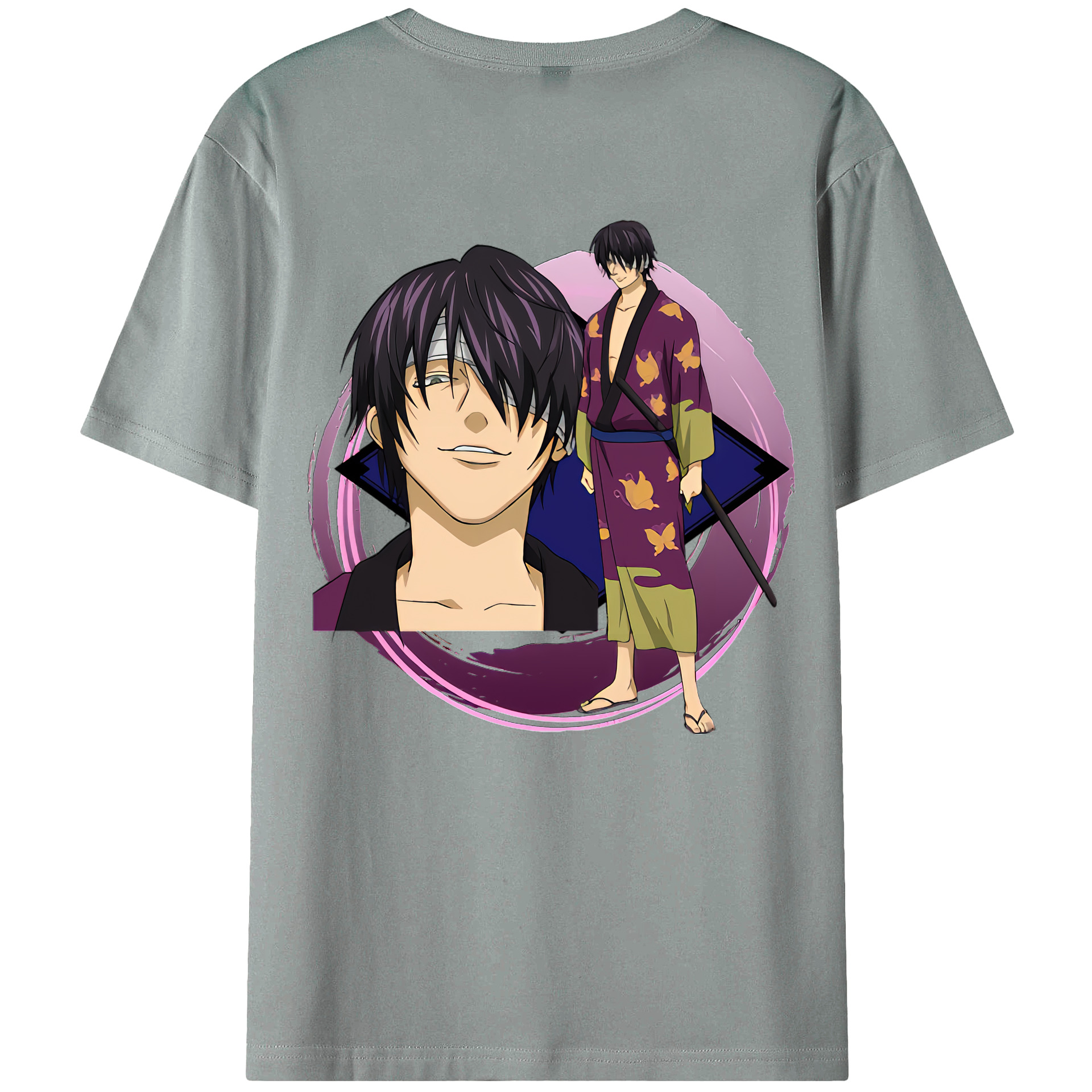 （画像用） ぎんたま 坂田銀時（さかたぎんとき） 神楽 志村新八（しむら しんぱち） GINTAMA Sakata Gintoki Kagura Shimura Shinpachi 綿100％ メンズ半袖Tシャツ（バックプリント） 通気性